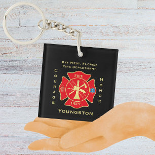 Brandweer embleem moed eer ontwerp sleutelhanger