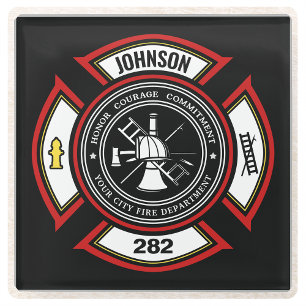 Brandweer en brandweer en brandweer glazen onderzetter