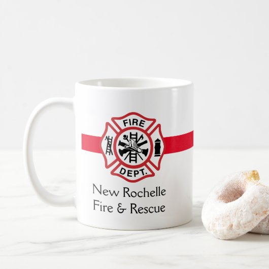 Brandweerafdeling van het Firehouse Emblem  Koffiemok (Met donut)