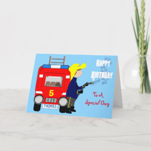 Brandweerauto thema Happy Birthday Kaart