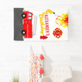 Brandweerder Theme Red Fire Engine Birthday Spandoek (Insitu)