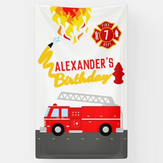 Brandweerder Theme Red Fire Engine Birthday Spandoek (Verticaal)