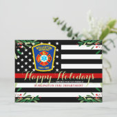 Brandweerdienst kerstdunne rode lijn feestdagenkaart (Staand voorkant)