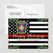 Brandweerdienst kerstdunne rode lijn feestdagenkaart (Voorkant / Achterkant)