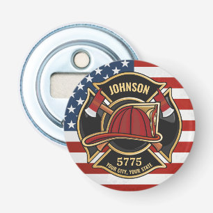 Brandweerdienst Verenigde Staten Vlag Aangepast Button Flesopener