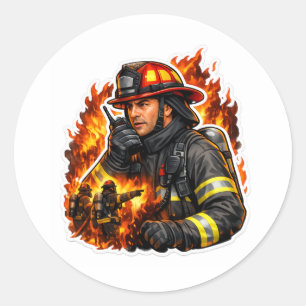 Brandweerheld Sticker – Dappere Brandweerman Vlam 
