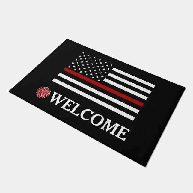 Brandweerkap Thin Red Line Doormat Deurmat (Schuin)