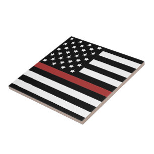 Brandweerkorter Din Red Line America Vlag Redding Tegeltje