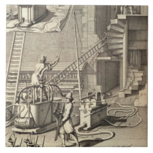 Brandweermachines, uit een boek over brandbestrijd tegeltje
