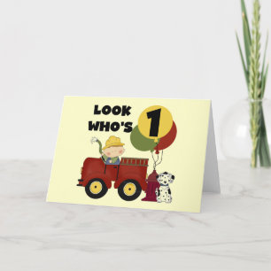 Brandweerman 1e verjaardag Tshirts en geschenken Kaart