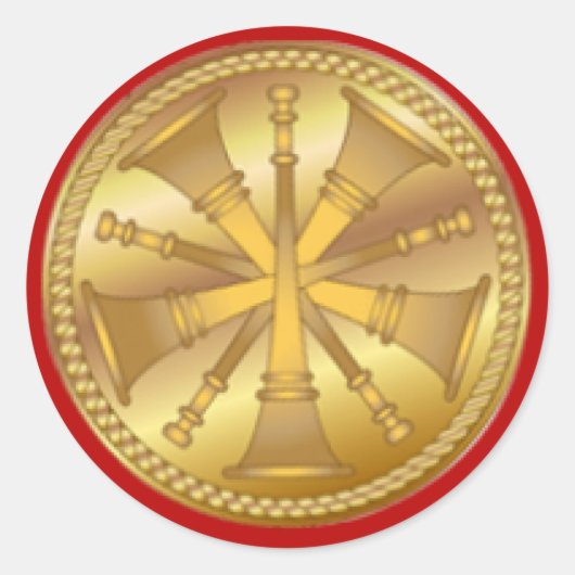 Brandweerman 5 Bugle Gold Medallion Ronde Sticker (Voorkant)