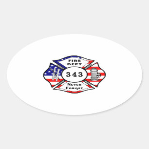 Brandweerman 9/11 Vergeet nooit 343 Ovale Sticker