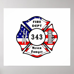 Brandweerman 9/11 Vergeet nooit 343 Poster