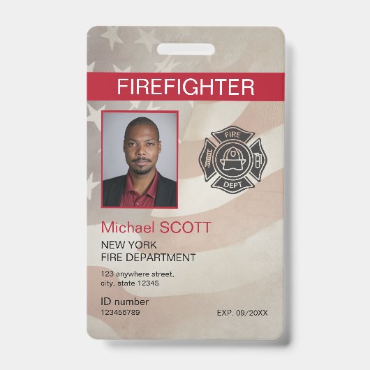 Brandweerman Aangepaste Personeelsfoto Barcode ID Badge (Voorzijde)