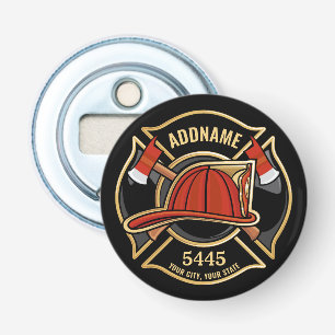 Brandweerman ADD NAME Brandweerpost Badge Button Flesopener