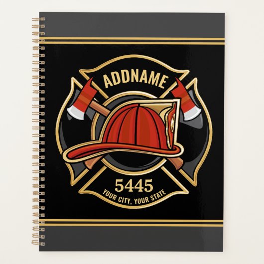 Brandweerman ADD NAME Brandweerpost Badge Planner (Voorkant)