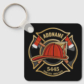 Brandweerman ADD NAME Brandweerpost Badge Sleutelhanger (Voorkant)