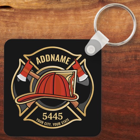 Brandweerman ADD NAME Brandweerpost Badge Sleutelhanger (Achterkant)