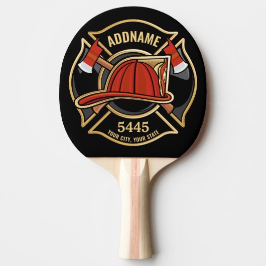 Brandweerman ADD NAME Brandweerpost Badge Tafeltennisbatje (Voorkant)