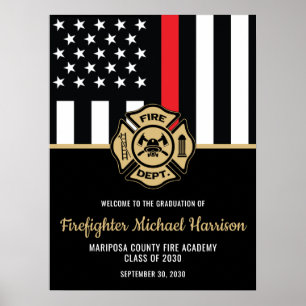 Brandweerman Afstuderen Rode Vlag Brandweerman Wel Poster