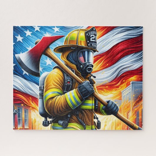 Brandweerman Amerikaanse Vlag Legpuzzel (Horizontaal)