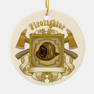 Brandweerman Ax Schild ronde keramische kerstversi Keramisch Ornament