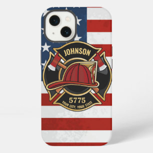 Brandweerman brandweer reddingsdienst USA vlag aan iPhone 13 Hoesje