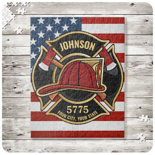 Brandweerman Brandweer Reddingsdienst USA Vlag Aan Legpuzzel