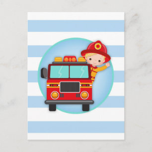 Brandweerman brandweerwagen blond haar jongen briefkaart
