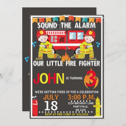 Brandweerman Brandweerwagen Verjaardagsfeest Uitno Kaart (Voorkant / Achterkant)
