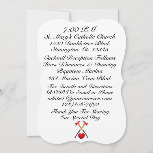 Brandweerman bruiloft uitnodiging (Achterkant)