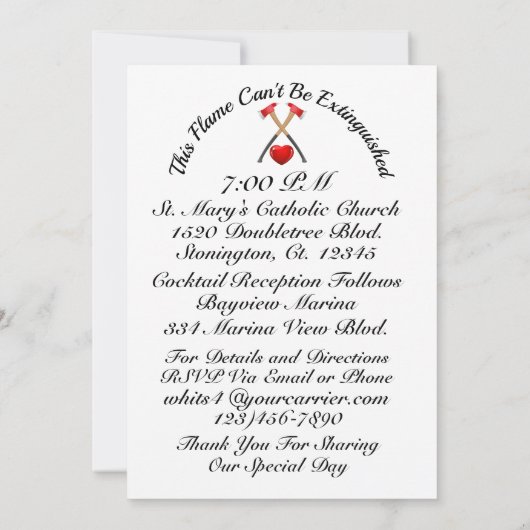 Brandweerman bruiloft uitnodiging (Achterkant)