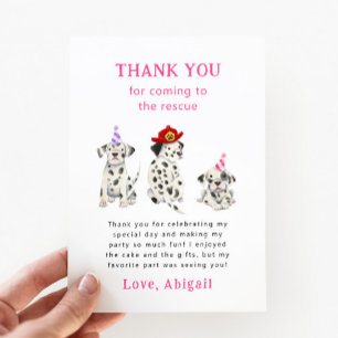 Brandweerman Dalmatische honden Roze Verjaardagsfe Bedankkaart