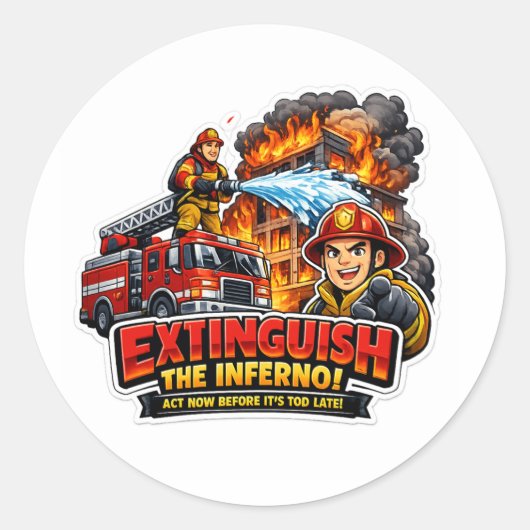 Brandweerman Dooft De Inferno Cartoon Sticker (Voorkant)