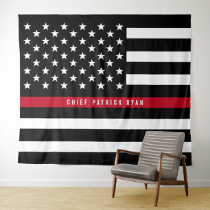 Brandweerman Dünne Rode Lijn Amerikaanse Vlag Mono Wandkleed