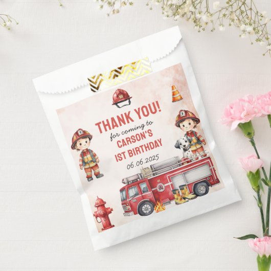 Brandweerman eerste verjaardagsfeest bedankzakje (Gezegeld)