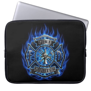Brandweerman Embleem Laptoptas met Blauwe Vlammen Laptop Sleeve