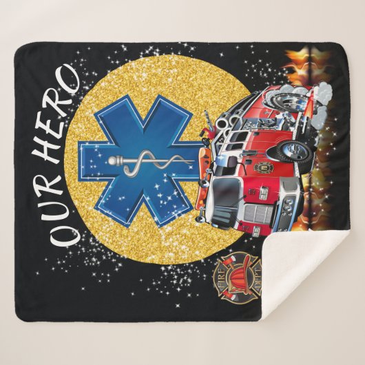 Brandweerman EMS verpakt in liefde Sherpa deken (Voorkant (horizontaal))