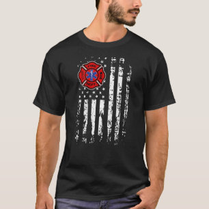 Brandweerman EMT Firefighter EMS USA Flag Back Pri T-shirt