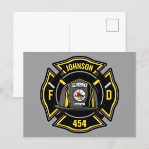 Brandweerman en brandweerteam van brandweerdienst briefkaart