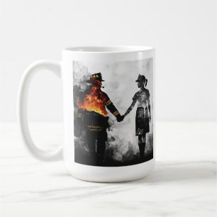 Brandweerman en verpleegster koppel silhouet kunst koffiemok