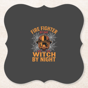 Brandweerman Halloween Heks Nacht Ontwerp Kartonnen Onderzetters
