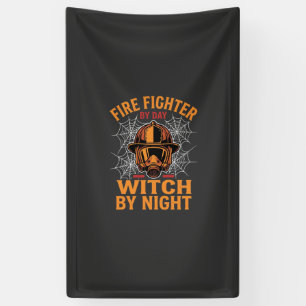 Brandweerman Halloween Heks Nacht Ontwerp Spandoek
