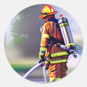 Brandweerman Het bestrijden van een Brandlucht gen Ronde Sticker