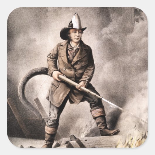  brandweerman illustratie vierkante sticker (Voorkant)
