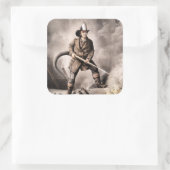  brandweerman illustratie vierkante sticker (Tas)