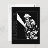 Brandweerman in zwart-wit briefkaart (Voorkant / Achterkant)