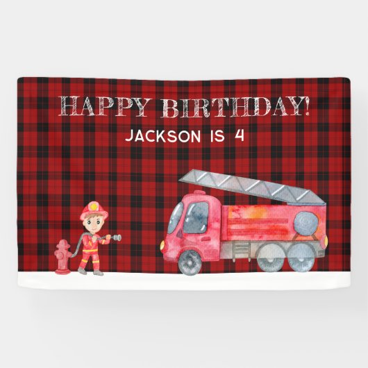 Brandweerman Kerstmis Firetruck Boys verjaardagsfe Spandoek (Horizontaal)