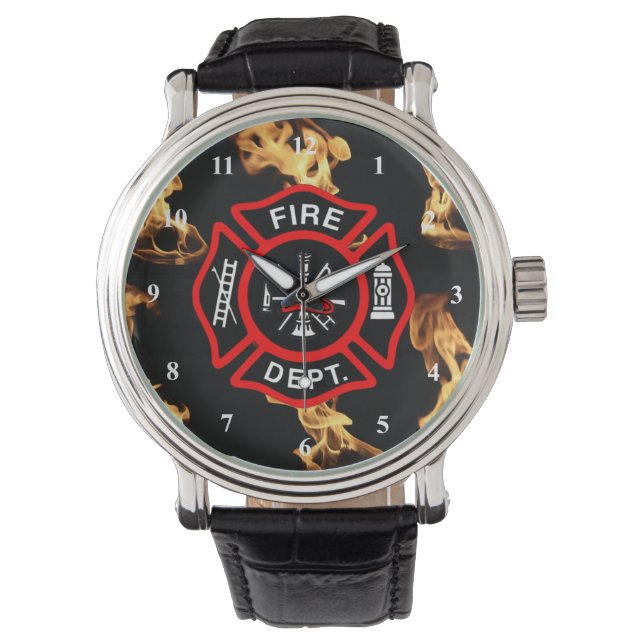 Brandweerman Maltees kruis | Fire Dept Badge Horloge (Voorkant)