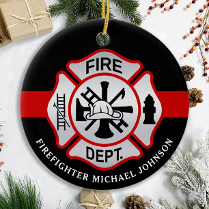 Brandweerman Maltese kruisgepersonaliseerde vuurma Keramisch Ornament